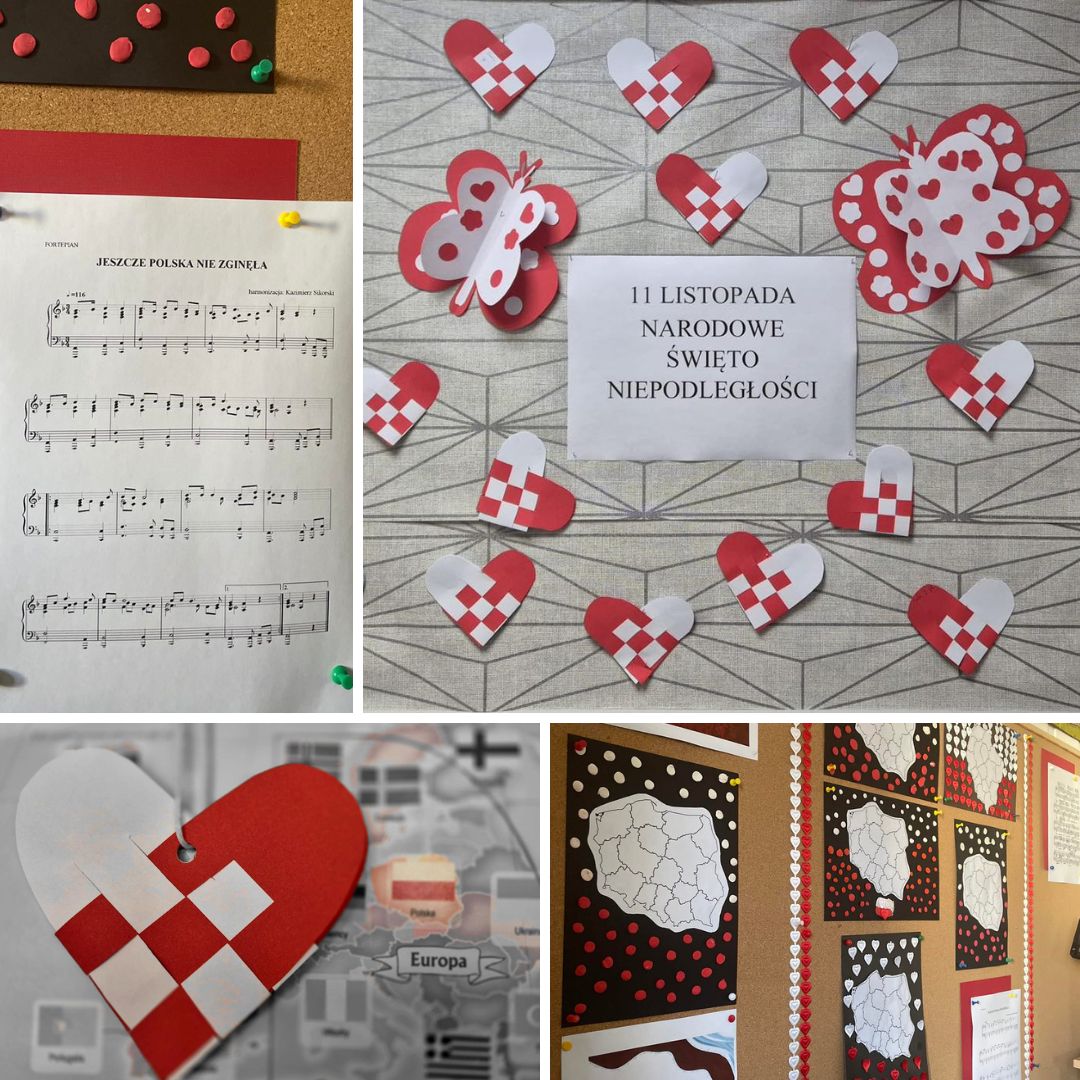 Zbiór prac i dekoracji przygotowanych z okazji obchodów Narodowego Święta Niepodległości